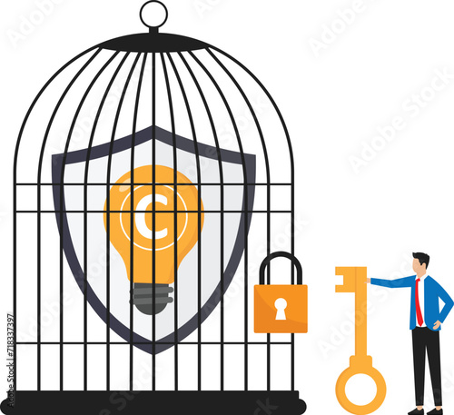 Intellectual property of protection of works and Idea of legal owner's information with trademark and copyright. Trading license or data piracy.
