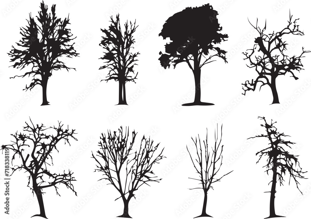 Obraz premium Set Trees. Hand drawn vector illustration