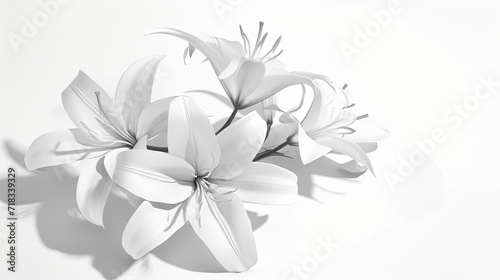 Lily  all white  with shadows over white background. Drawing illustration