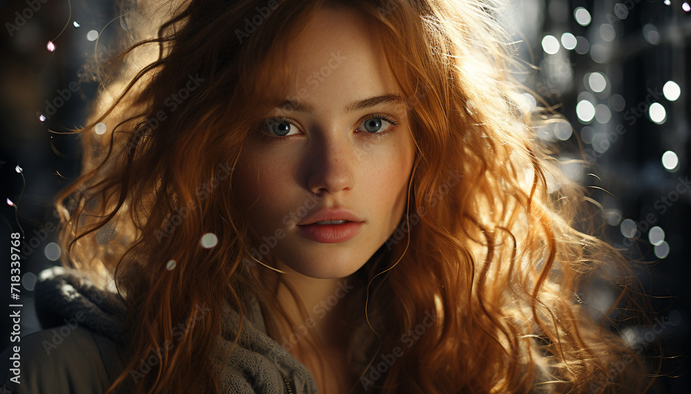 One beautiful woman, young and confident, looking at camera generated by AI One beautiful woman, young and confident, looking at camera generated by AI