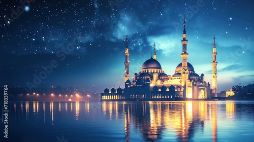 panoramic view of mosque at night
