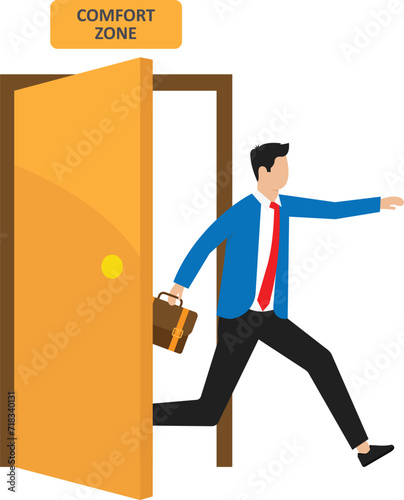 Businessman steps out of his comfort zone to achieve success. Strategy to achieving goals and new ways of solving problem, progress and business growth concept
