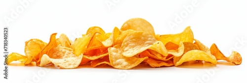 Collection of delicious potato chips, isolated on white background 