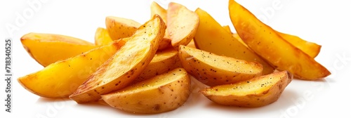 Collection of delicious potato wedges, isolated on white background. banner photo