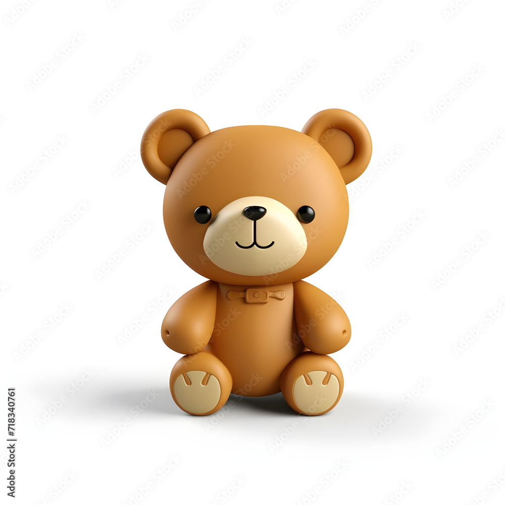 Cute teddy bear character sitting, 3D realistic style, isolated against the white background Cute teddy bear character sitting, 3D realistic style, isolated against the white background