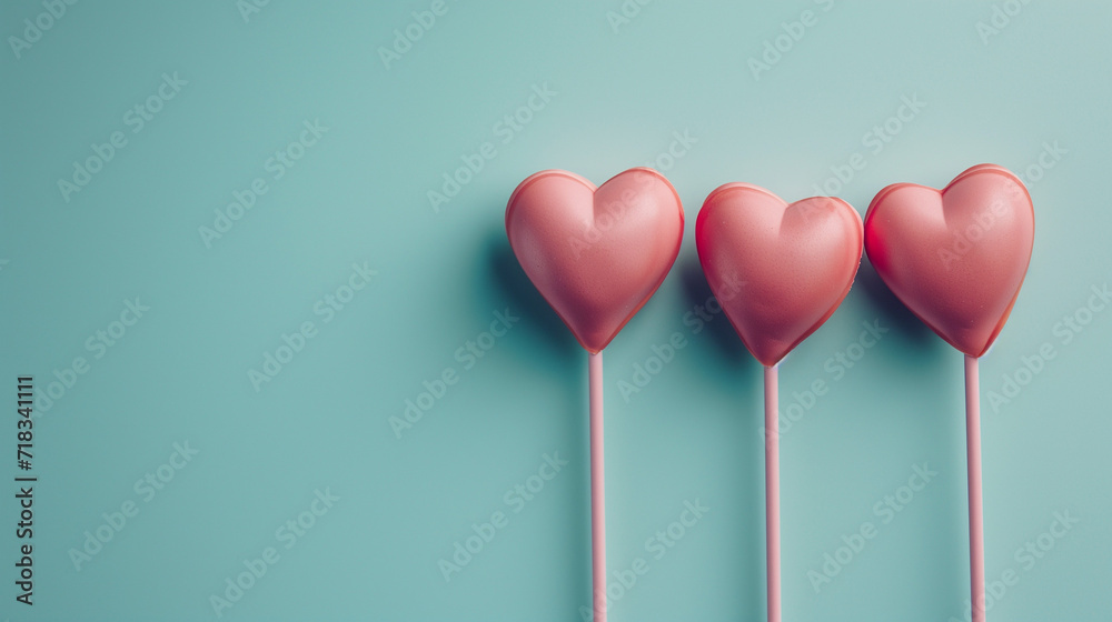 Three pink hearts on a blue background.