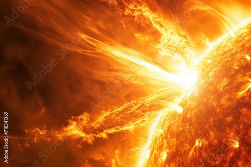 Close-up of solar flare activity on the sun's surface. Space weather and solar phenomenon concept. Science education. Design for banner, poster, wallpaper.  © dreamdes