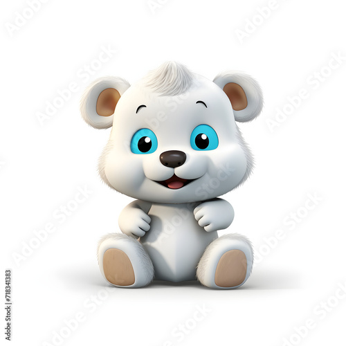 Cute teddy bear character sitting  3D realistic style  isolated against the white background