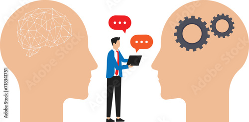 Natural language processing or Neuro-linguistic programming, artificial intelligence technology and Head with brains and gears, people study online concept
