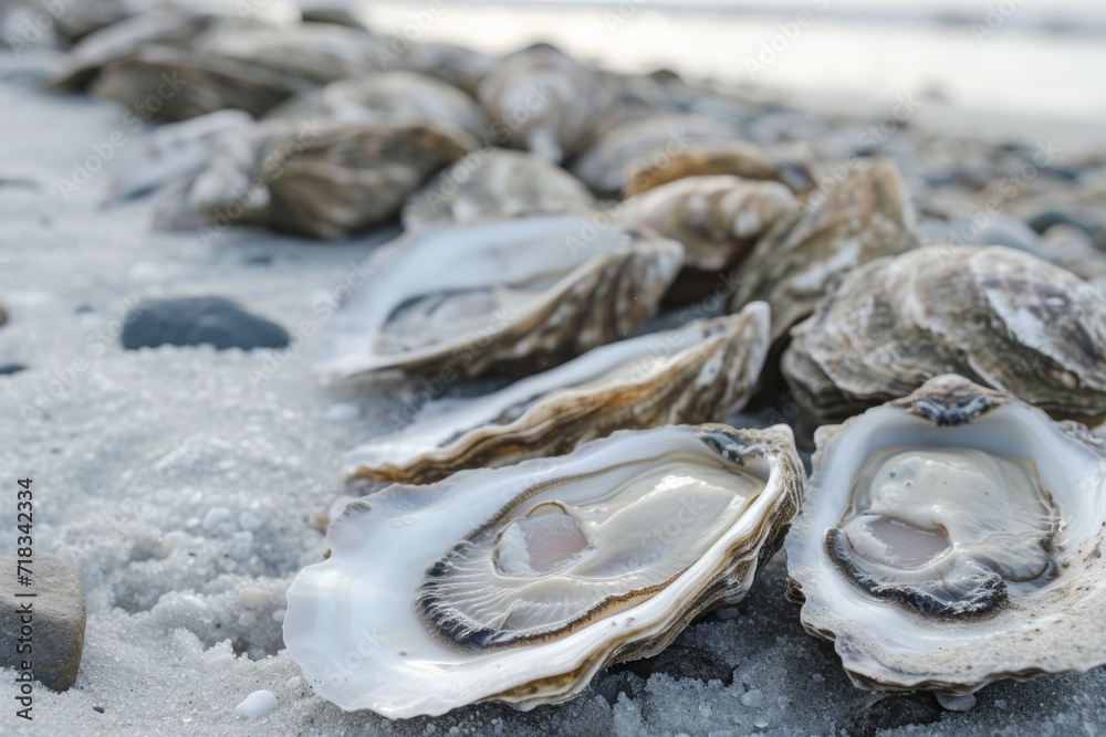 lots of oysters on a plate, in the style of nature-based patterns, lots of oysters on a plate, in the style of nature-based patterns,