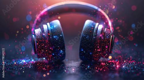 woman with colored glitter headphones