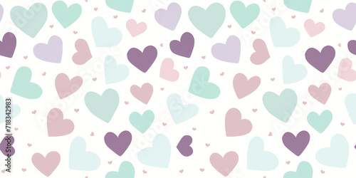 Wallpaper Mural Seamless pattern with pastel green, pink and purple hearts on white background. Little hand drawn pattern with hearts for Valentines day, wedding. Wrapping paper, textile, background, wallpaper Torontodigital.ca