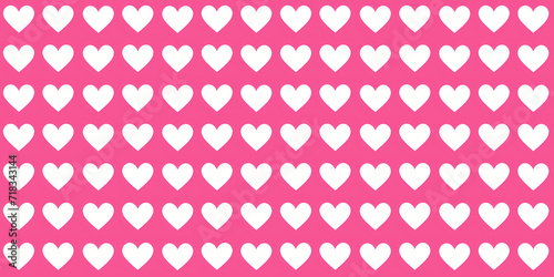 Seamless pattern with white hearts on pink background. Simple pattern with hearts for greeting card, wrapping paper, Valentines Day decoration, wedding, party, baby shower, anniversary.