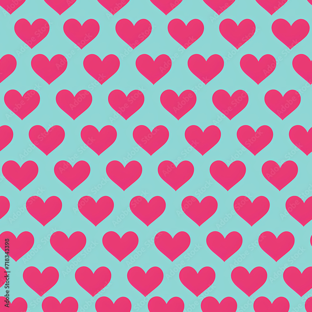 Seamless pattern with repeating pink hearts on blue background. Cute and simple love pattern. For Valentine's Day, romantic holidays, wrapping paper, fabric, textile, wallpaper, background