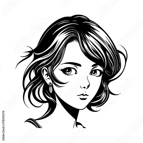 Beautiful girl Hairstyle Vector Illustration Silhouette