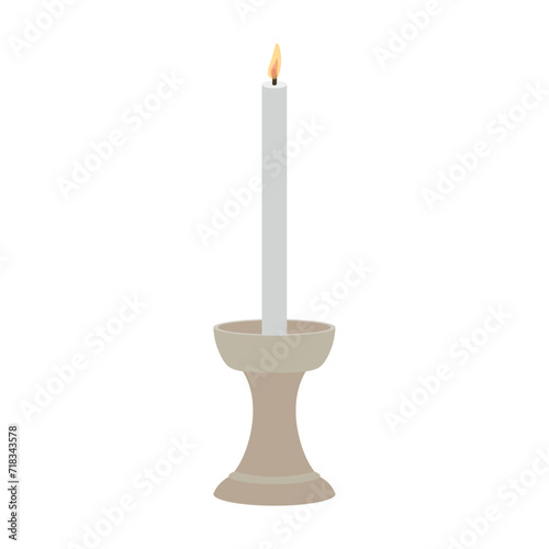 Glowing candle on white background