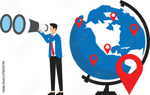 Characters with magnifying glass. Men in different actions with big loupes and people investigation and close study, search information in internet concept,

