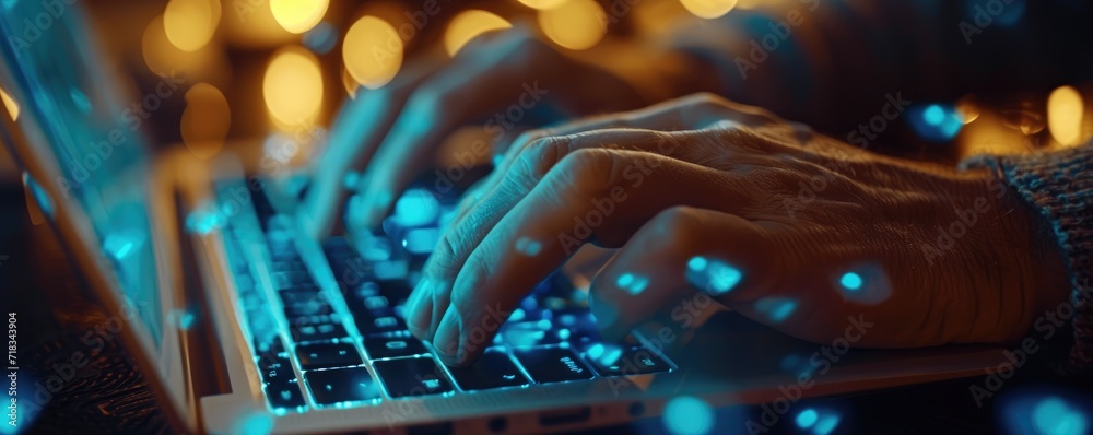 A pair of hands working on a laptop, concept