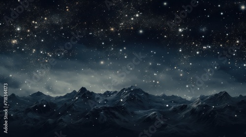  a painting of a night sky with stars above a mountain range and stars in the sky over the top of the mountains. © Anna