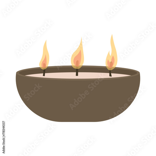 Glowing candles in holder on white background
