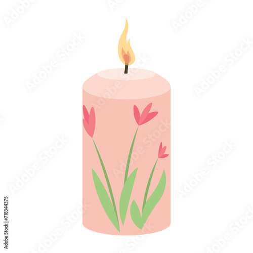 Glowing candle on white background