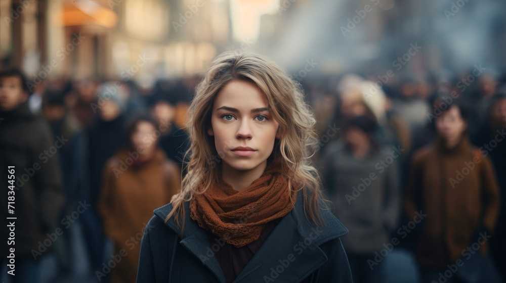 Empowered Women: Young Woman Protesting in the City Generative AI