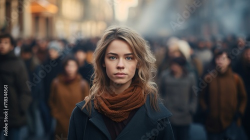 Empowered Women: Young Woman Protesting in the City Generative AI © Alex