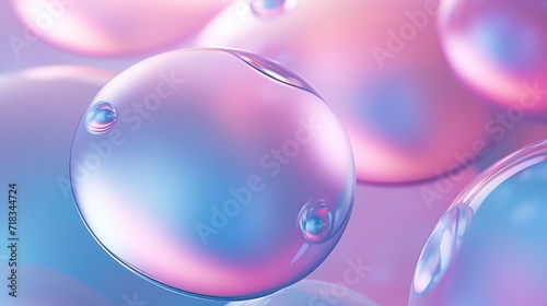  a close up of a bunch of bubbles on a blue and pink background with water droplets on the bottom of the bubbles.