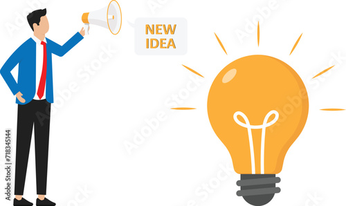 Businessman talking in loudspeaker a new ideas for business success concept
