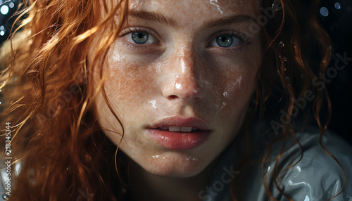 Young woman with wet hair looking at camera generated by AI