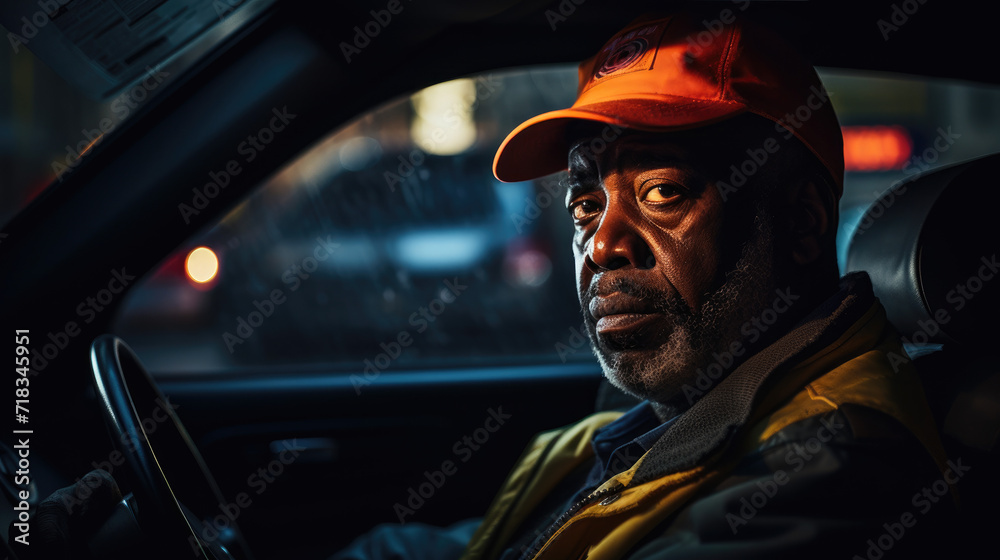 A captivating portrait photograph of a taxi driver, his features illuminated by the soft, evening light that imparts a warm and contemplative atmosphere. A captivating portrait photograph of a taxi driver, his features illuminated by the soft, evening light that imparts a warm and contemplative atmosphere.