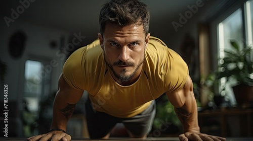 Fototapeta Naklejka Na Ścianę i Meble -  sport at home with trainer online