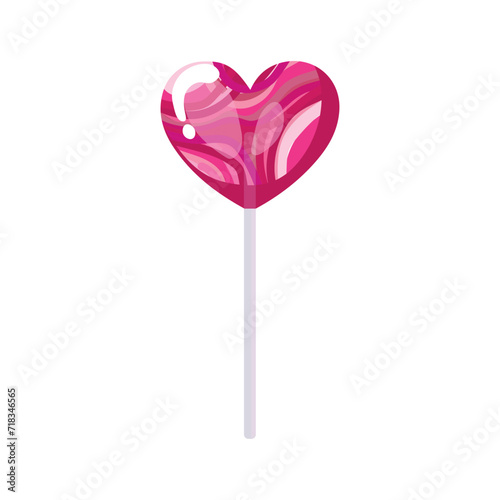 Sweet lollipop in shape of heart on white background