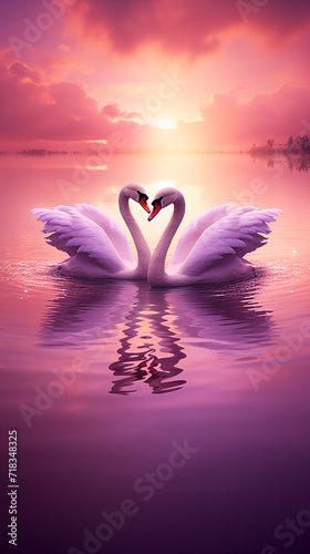 Two flamingos that face each other to make a heart shape  romantic sunset background for valentine day   anniversary - flamingo valentine 