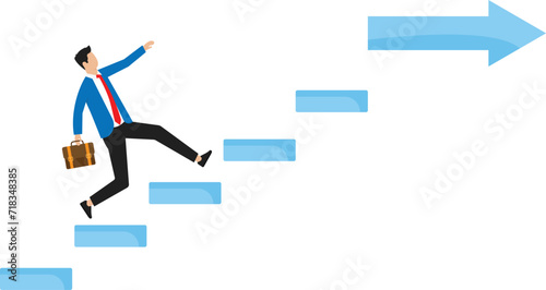 Businessman walking on stair up to business success concept, 
