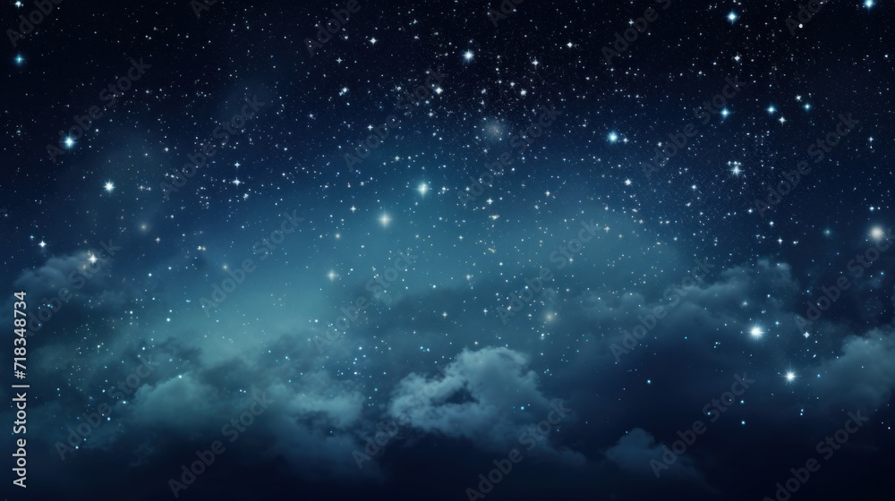  a night sky with stars and clouds in the foreground and a blue sky with white clouds in the foreground.