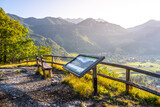Sunny morning at viewpoint above Mojstrana town in Julian Alps, Slovenia