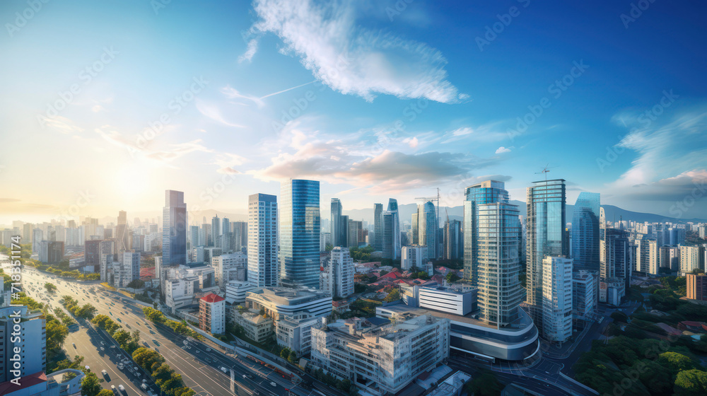 Skyscrapers and nature harmonize in this futuristic urban vista