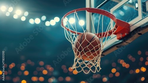 Close-up of basketball reaching in hoop at stadium  © ArtBox