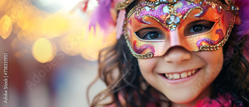child in carnival mask with bright colors and feathers © Klay