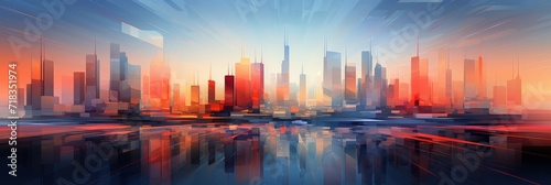 an abstract blue and red city background