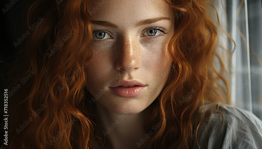 Beautiful young woman with long brown hair smiling generated by AI Beautiful young woman with long brown hair smiling generated by AI