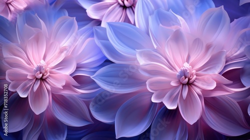  a close up of a bunch of flowers on a blue and pink background with a pink center on the center of the flower.