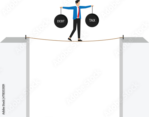 Businessman holding debt weight and tax weight concept,
