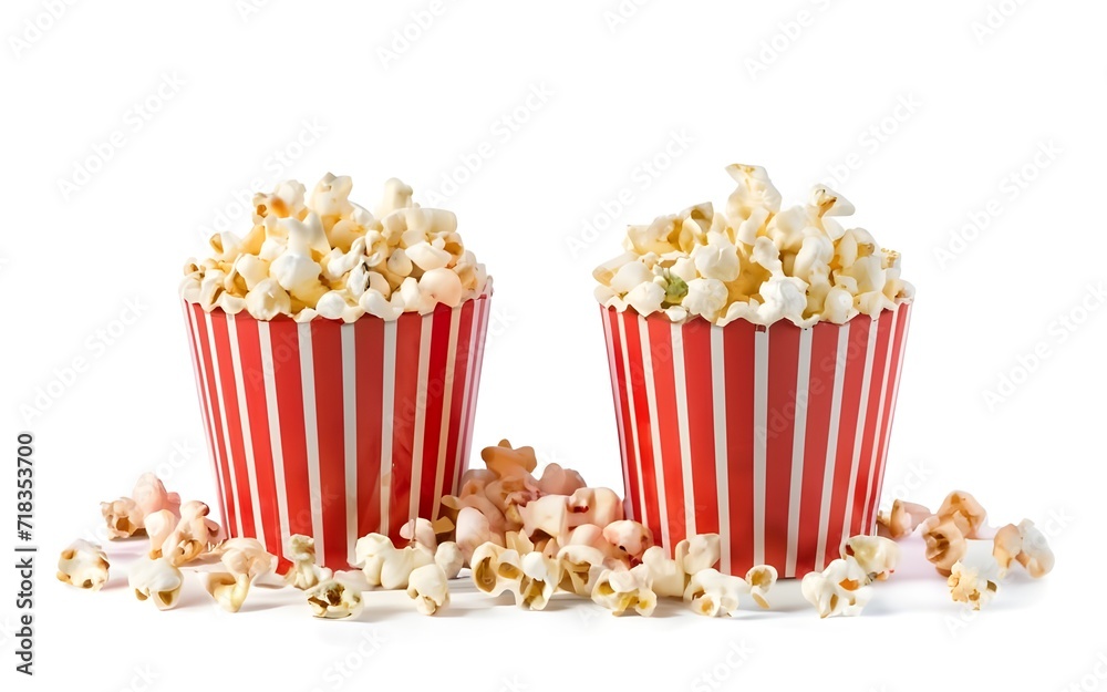 popcorn red white paper bucket isolated, white background, movies concept