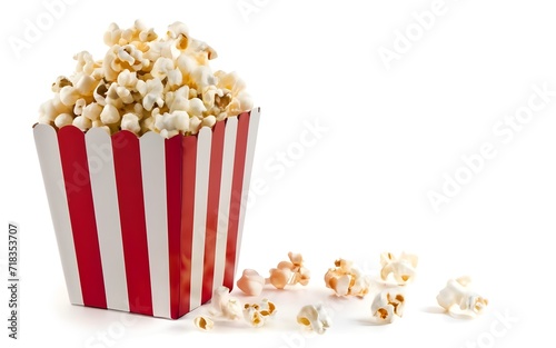 popcorn red white paper bucket isolated, white background, movies concept