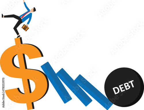 Domino effect caused by debt and communication concept,
