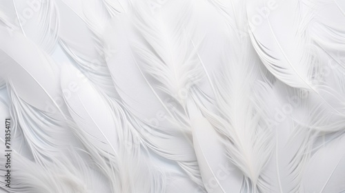  a close up of a white feather wallpaper with lots of white feathers on the side of a white wall.