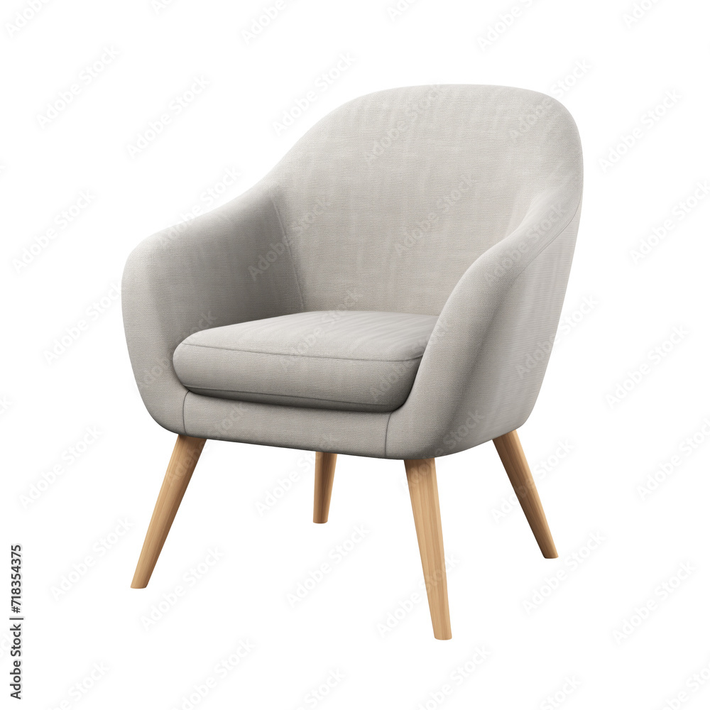 Accent Chair. Scandinavian modern minimalist style. Transparent background, isolated image.