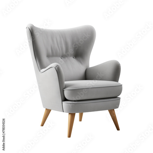 Accent Chair. Scandinavian modern minimalist style. Transparent background, isolated image.